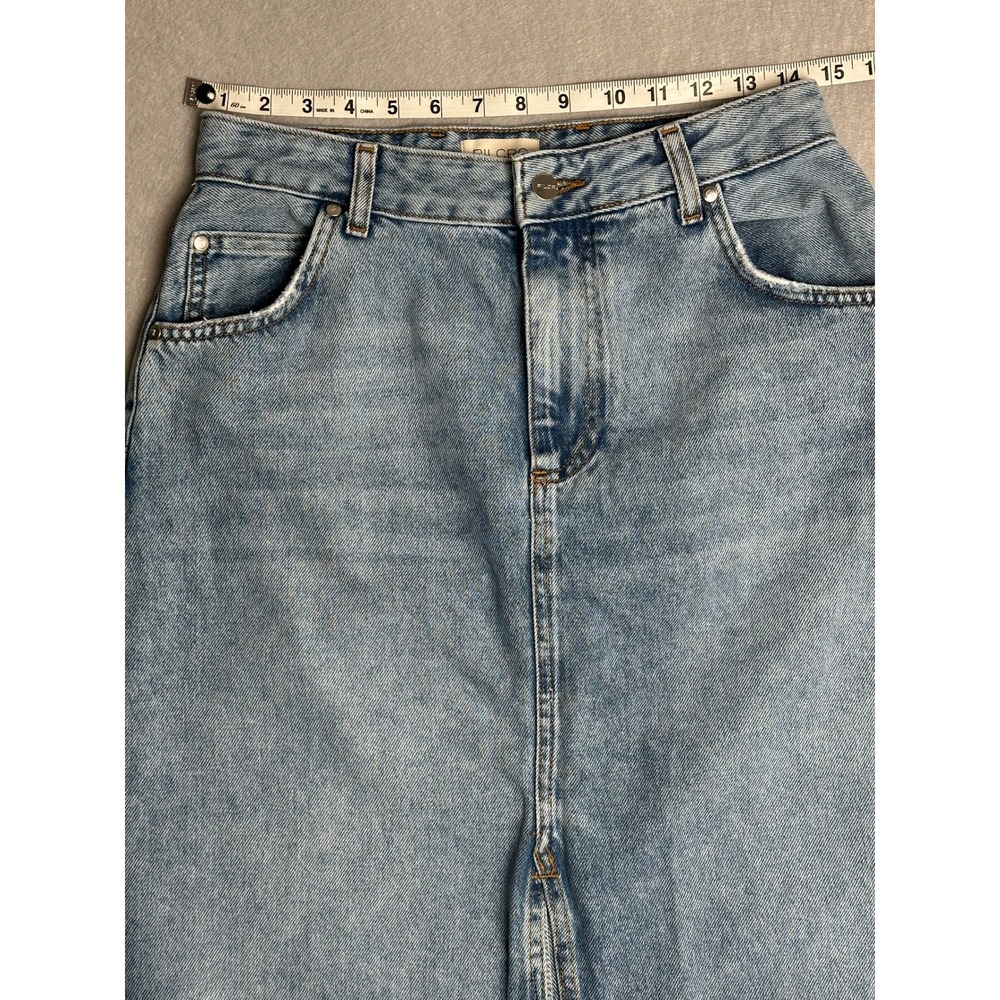 Pilcro Anthropologie Denim Maxi Skirt Light Wash Raw Hem Front Slit Size 10 - Picture 5 of 7